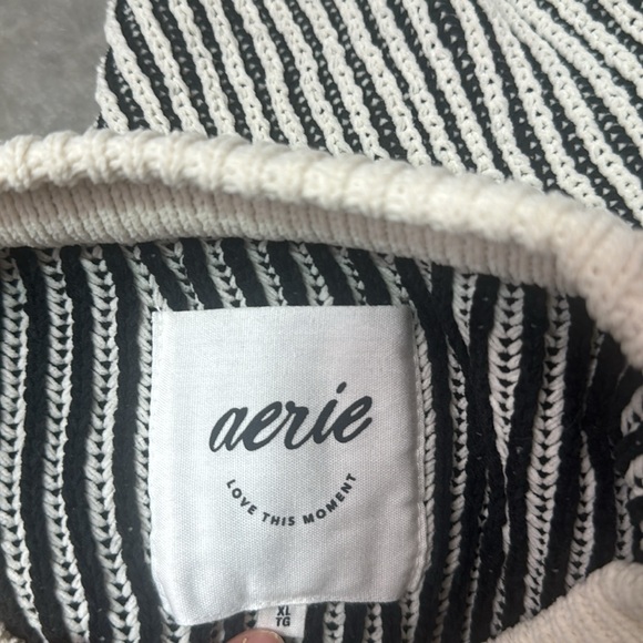 Aerie Womens Long Sleeve Striped Textured Knit Contrast Edge loose sweater Xl - Picture 5 of 7